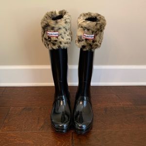 Hunter Black Gloss Rain Boots with Socks